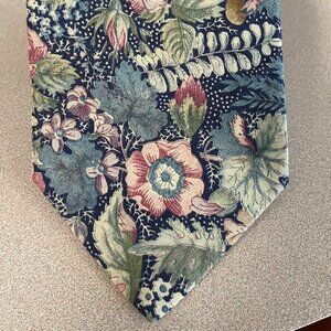 Sabatini Floral Neck Tie Navy Blue Pink Green Classic Vintage Style